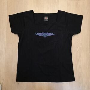 Vintage Harley Davidson Black Purple Y2K 2000s Skater Motorcycle Baby Tee Sz L